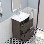 Marbella 600mm Floor Standing Vanity Unit with 2 Drawer Grey Elm Cabinet & Curved Basin