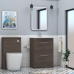 Marbella 600mm Floor Standing Vanity Unit with 2 Drawer Grey Elm Cabinet & Curved Basin