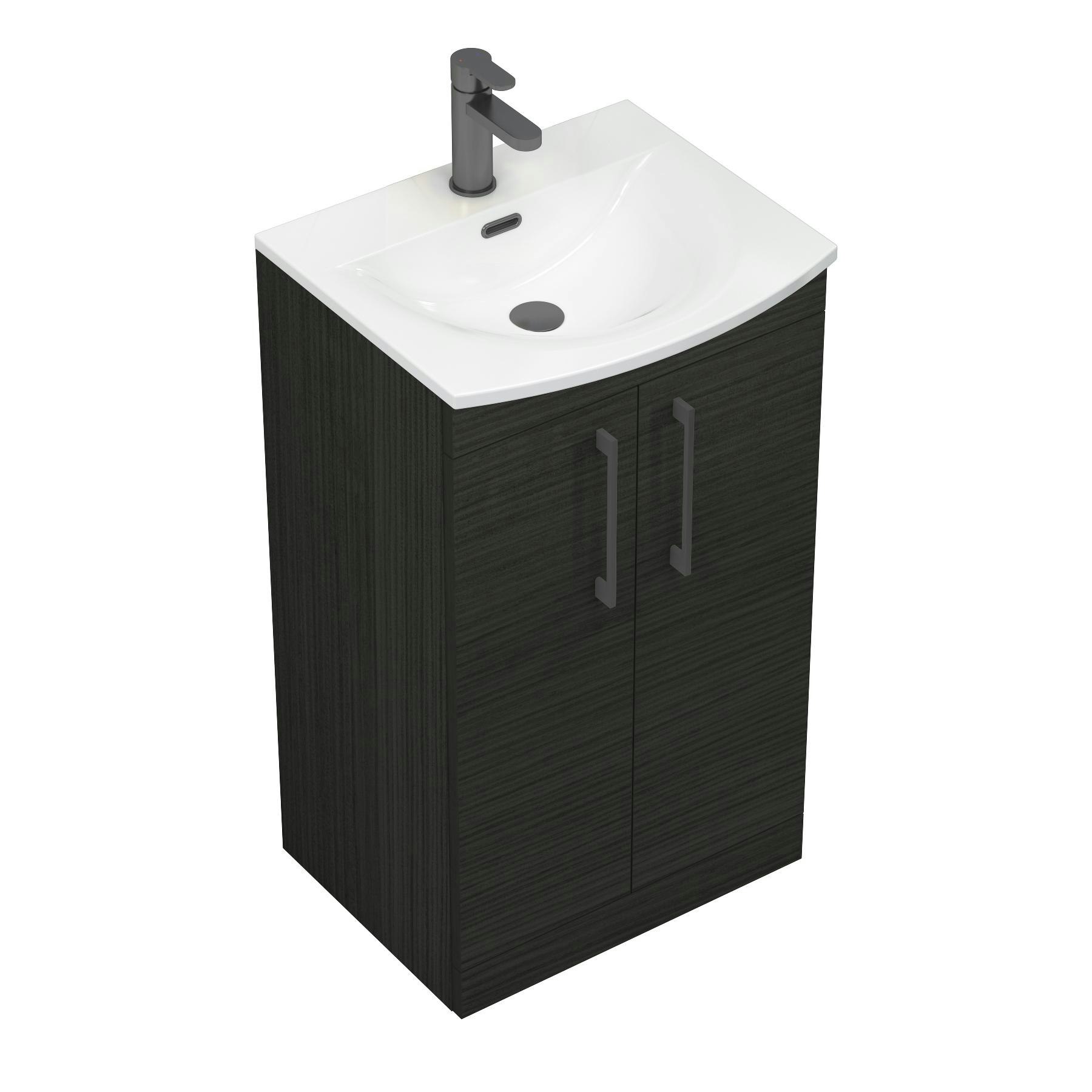 Marbella Hale Black 2 Door Floor Standing Vanity Unit with Curved Basin