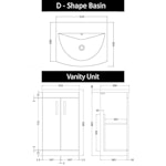  Marbella 500/600/800mm Grey Elm 2 Door Floor Standing Vanity Unit Brushed Brass Handle with Curved Basin