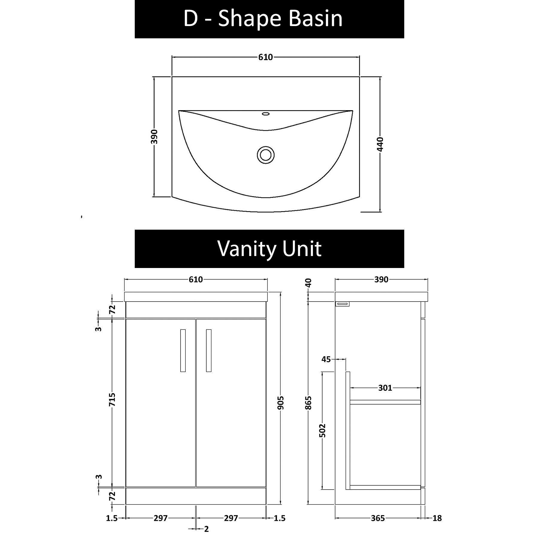  Marbella 500/600/800mm Gloss White 2 Door Floor Standing Vanity Unit with Curved Basin