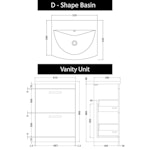  Marbella 500/600/800mm Grey Elm 2 Drawer Floor Standing Vanity Unit Black Handle with Curved Basin