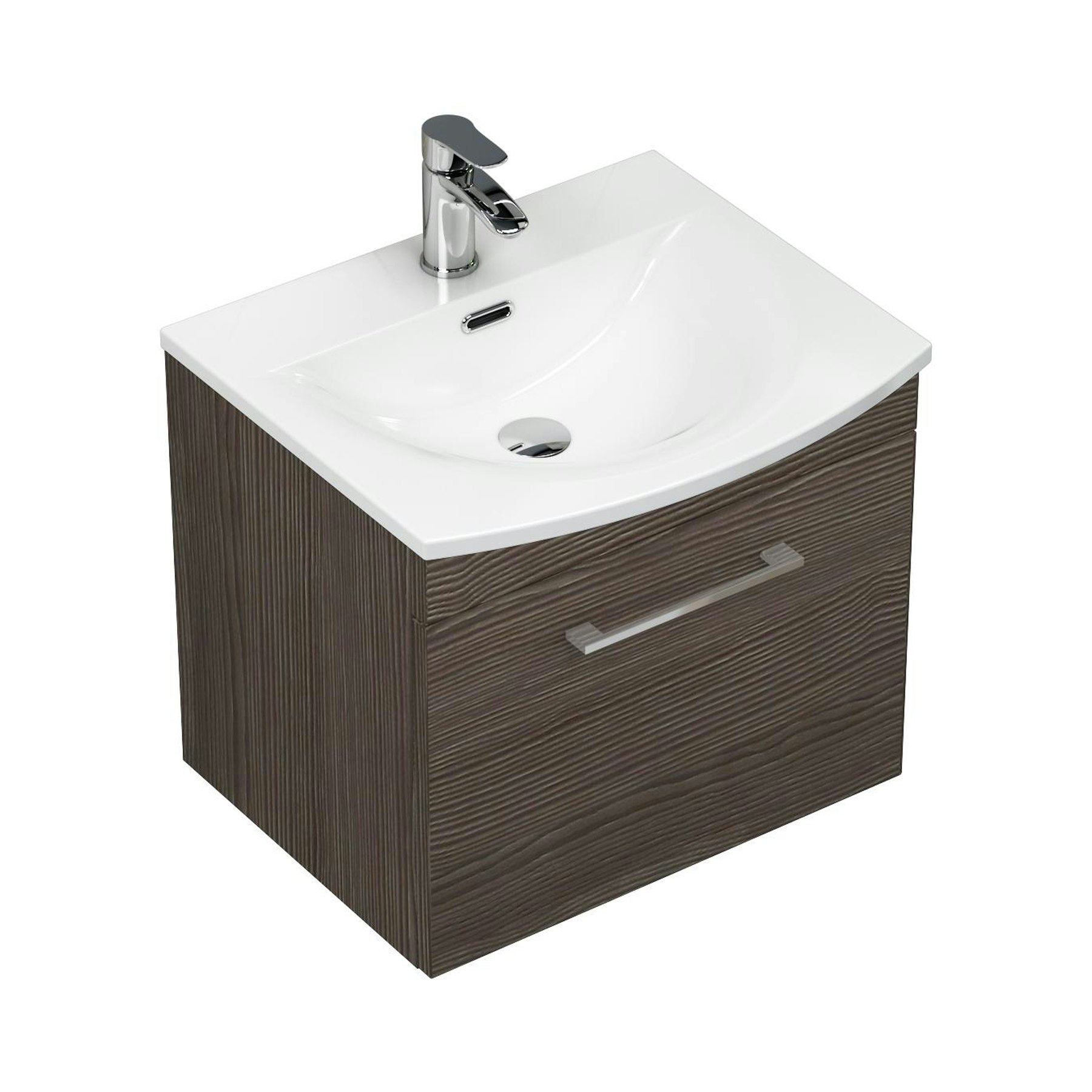 Marbella 500mm Wall Hung Vanity Unit with 1 Drawer Grey Elm Cabinet & Curved Basin