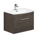 Marbella 600mm Wall Hung Vanity Unit with 1 Drawer Grey Elm Cabinet & Curved Basin