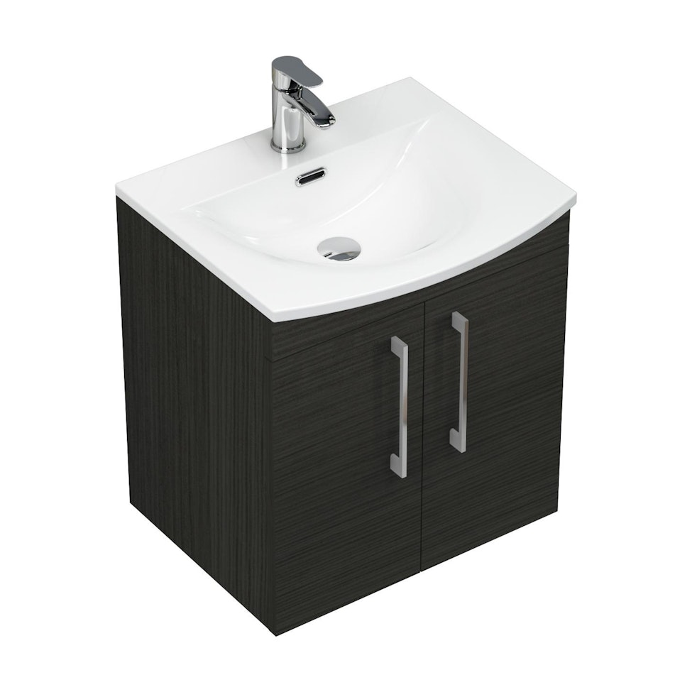  Marbella 500/600/800mm Hale Black 2 Door Wall Hung Vanity Unit with Curved Basin
