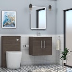Marbella 600mm Wall Hung Vanity Unit with 2 Door Grey Elm Cabinet & Curved Basin