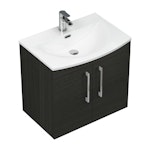  Marbella 500/600/800mm Hale Black 2 Door Wall Hung Vanity Unit with Curved Basin