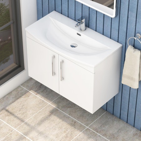  Marbella 500/600/800mm Gloss White 2 Door Wall Hung Vanity Unit with Curved Basin