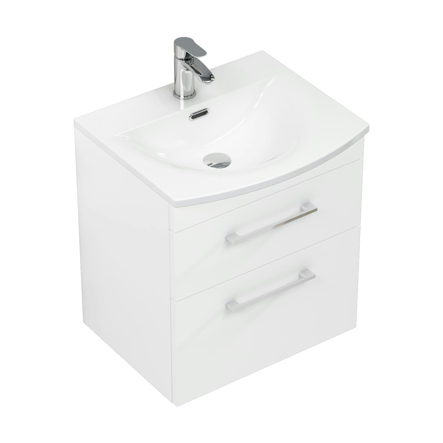  Marbella Gloss White 2 Drawer Wall Hung Vanity Unit with Curved Basin - Multiple Sizes & Handles