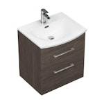  Marbella 500/600/800mm Grey Elm 2 Drawer Wall Hung Vanity Unit with Curved Basin
