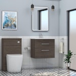 Marbella 600mm Wall Hung Vanity Unit with 2 Drawer Grey Elm Cabinet & Curved Basin
