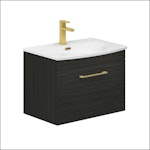  Marbella 500/600/800mm Hale Black 1 Drawer Wall Hung Vanity Unit Brushed Brass Handle with Curved Basin