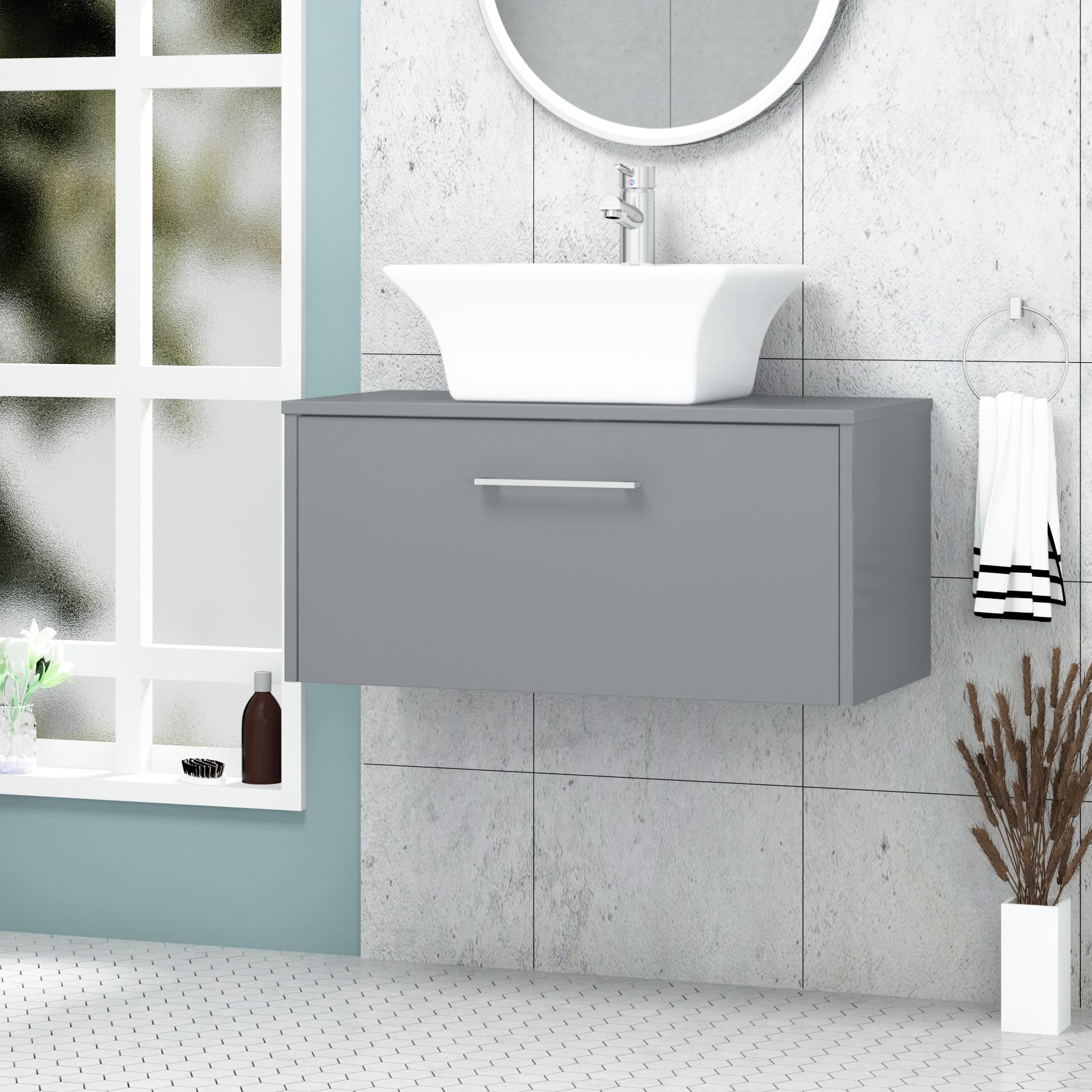 Milan 800mm Wall Hung Vanity Unit 1 Drawer Coastal Grey Matt