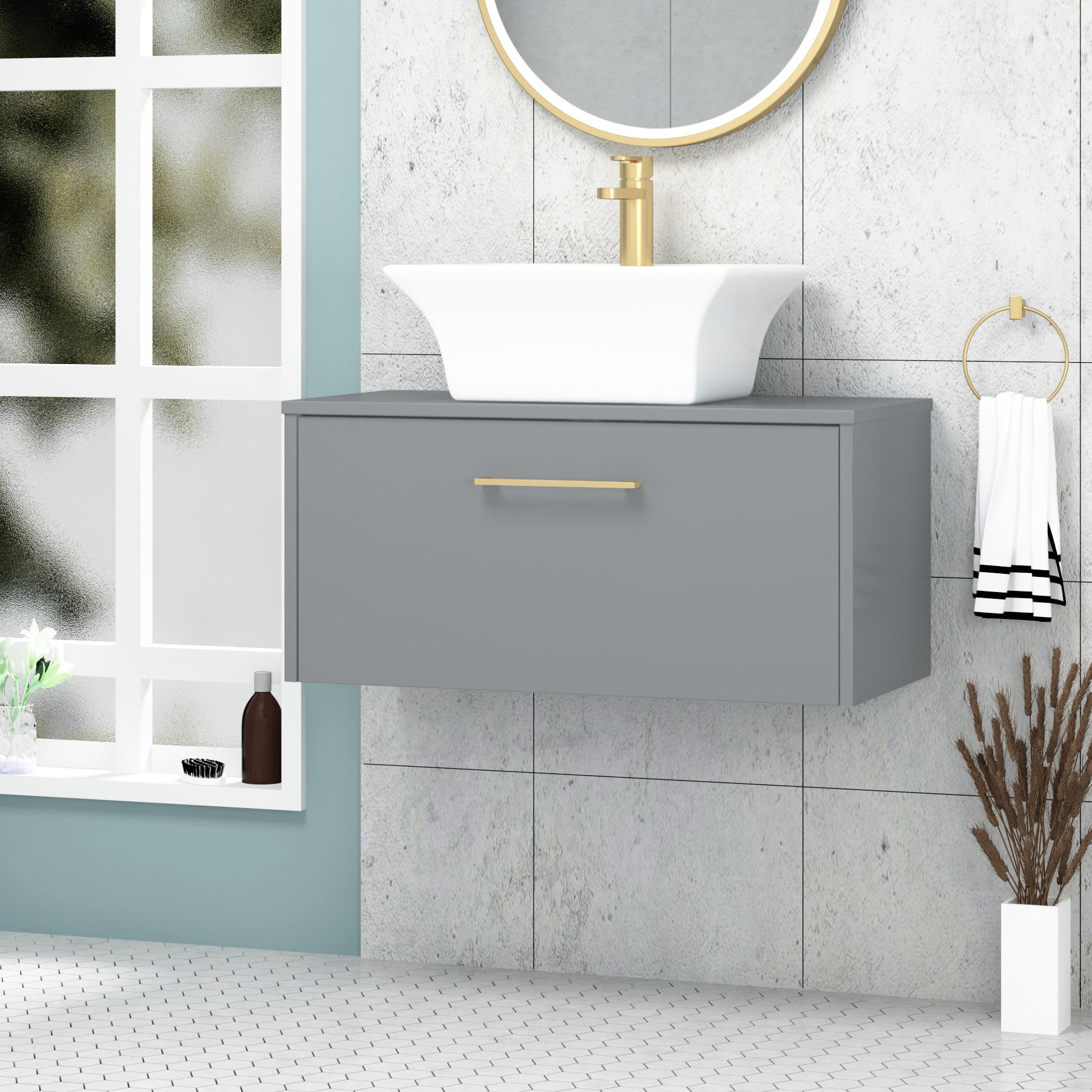 Milan 800mm Wall Hung Vanity Unit 1 Drawer Coastal Grey Matt