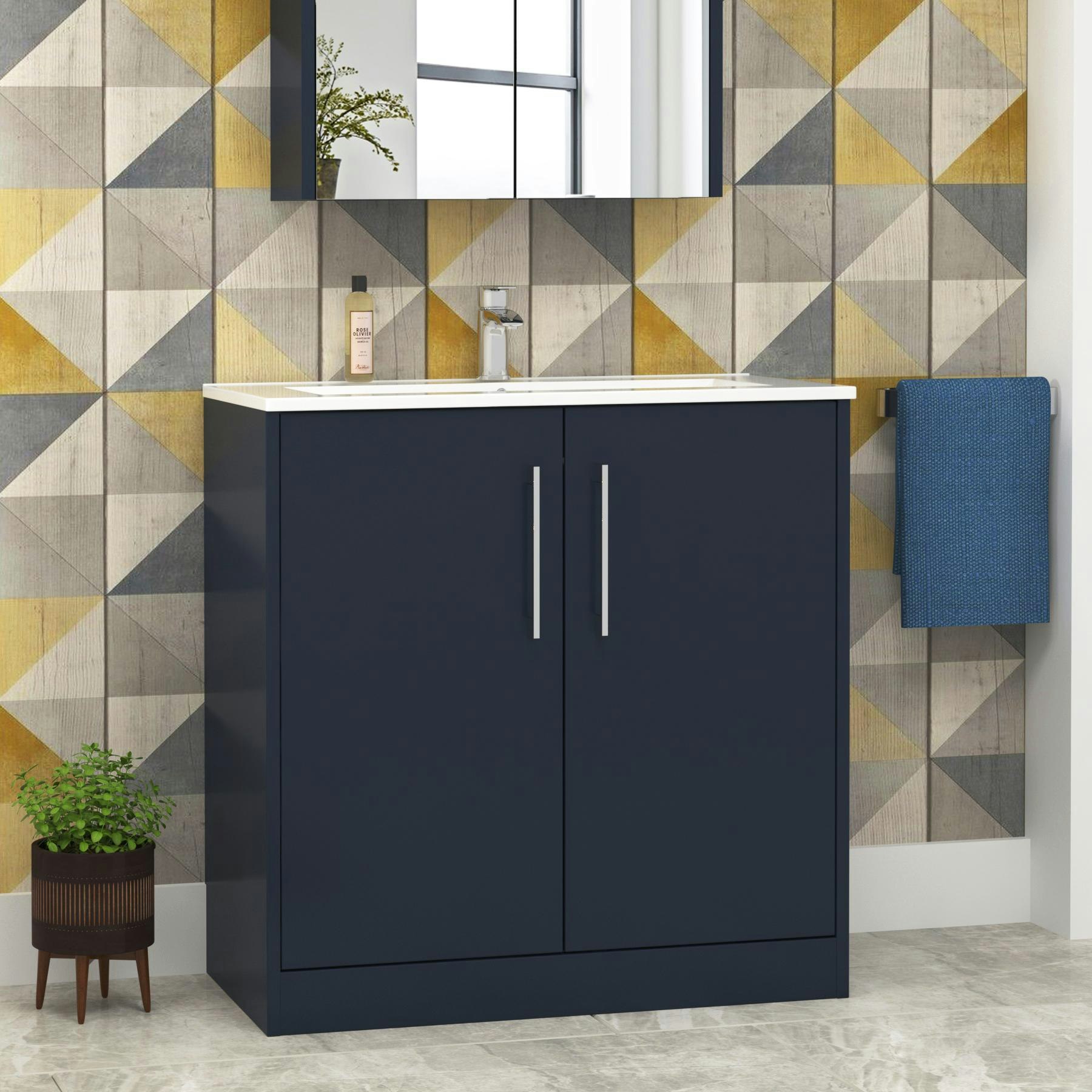 Milan Matt Electric Blue 2 Door Floor Standing Vanity Unit with Mid