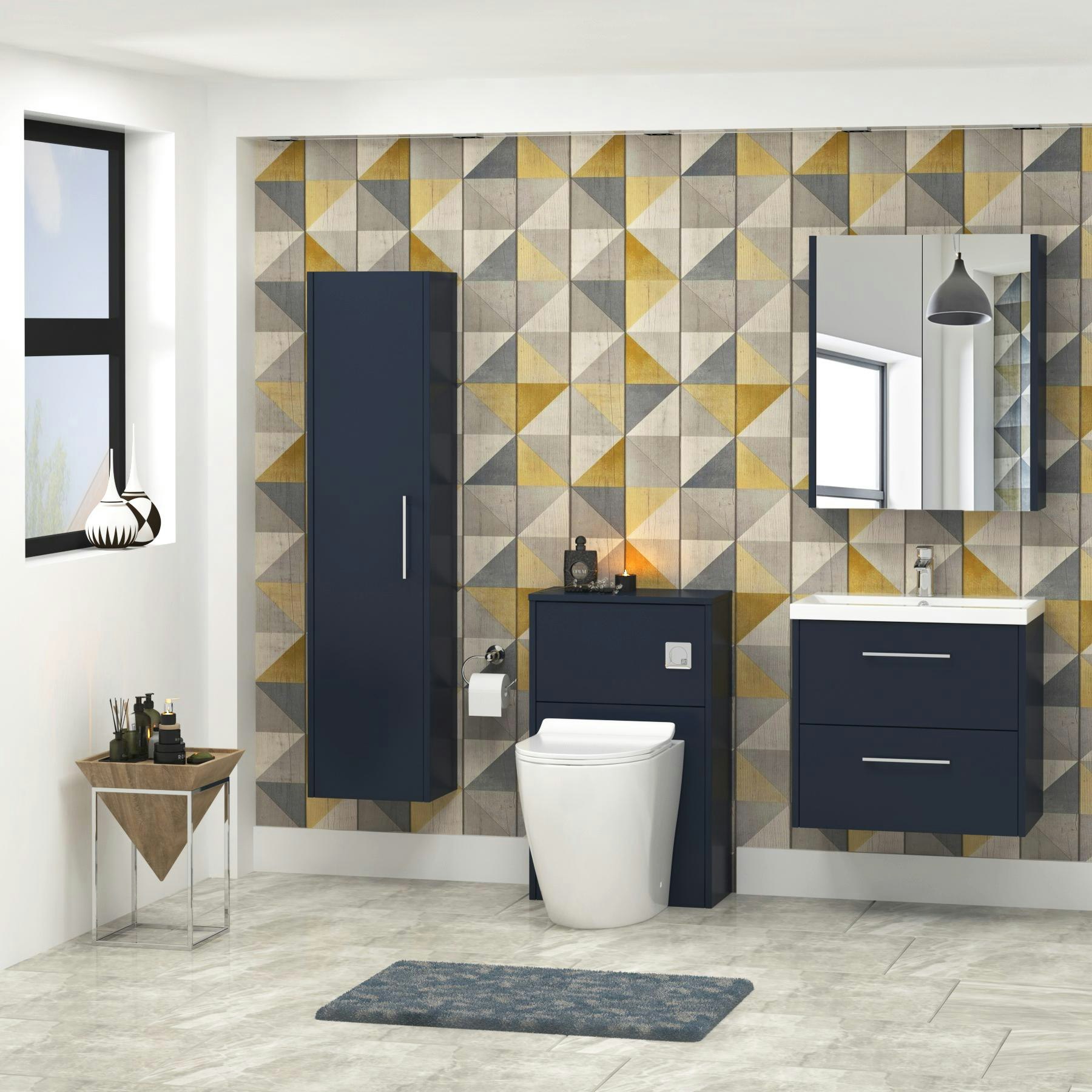 Milan 800mm Electric Blue Matt Wall Hung 2 Drawer Vanity Unit and ...