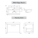  Milan 600mm Coastal Grey Matt Wall Hung 1 Drawer Vanity Unit and Optional Basin - Mid Edge / Minimalist with Brushed Brass Handle