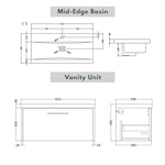 Milan 800mm Coastal Grey Matt Wall Hung 1 Drawer Vanity Unit and Optional Basin - Mid Edge / Minimalist with Matt Black Handle