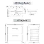  Milan 600mm Electric Blue Matt Wall Hung 2 Drawer Vanity Unit and Optional Basin - Mid Edge / Minimalist with Matt Black Handle
