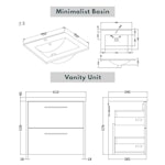  Milan 600mm Coastal Grey Matt Wall Hung 2 Drawer Vanity Unit and Optional Basin - Mid Edge / Minimalist