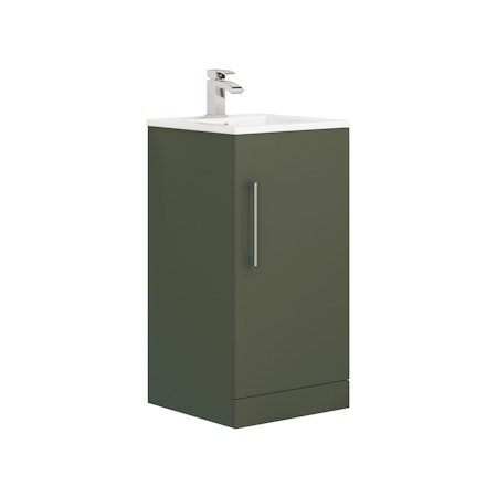 Modena 400mm Floor Standing Vanity Unit Satin Green - 1 Door Basin Cabinet