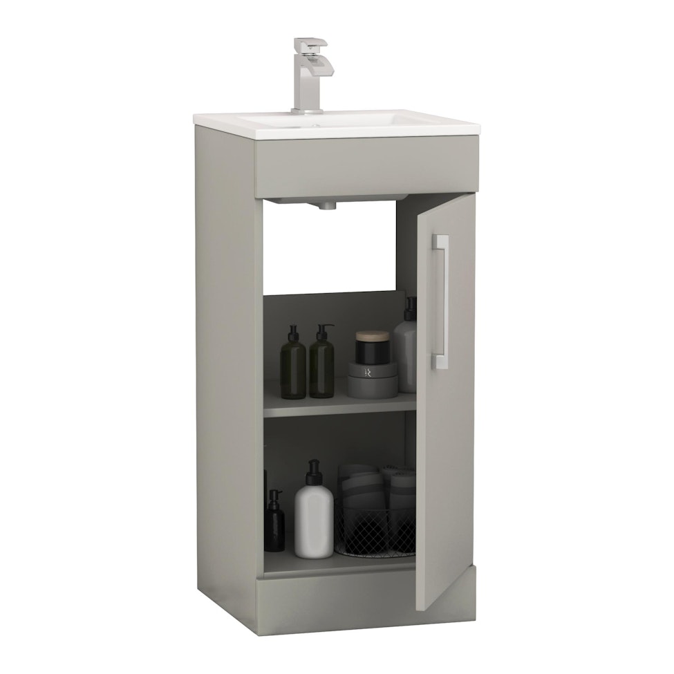 Modena 400mm Floor Standing Vanity Unit Satin Grey - 1 Door Basin Cabinet