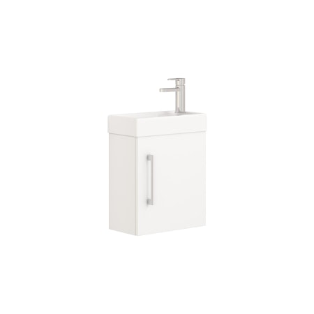 Modena 400mm Cloakroom Vanity Basin Sink Unit Compact Wall Hung Satin White - 1 Door