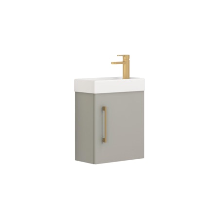 Modena 400mm Satin Grey Cloakroom Compact Wall Hung Vanity Sink Unit with Gold Handle - 1 Door