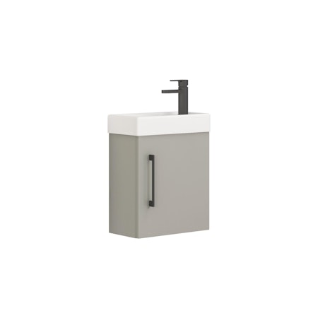 Modena 400mm Satin Grey Cloakroom Compact Wall Hung Vanity Sink Unit with Black Handle - 1 Door