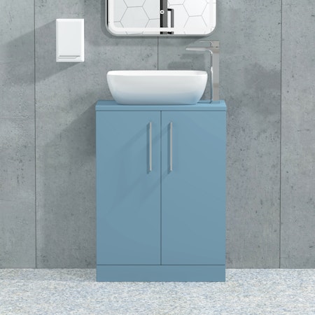 Modena 500mm Satin Blue Floor Standing Vanity Unit 2 Door with Countertop Basin