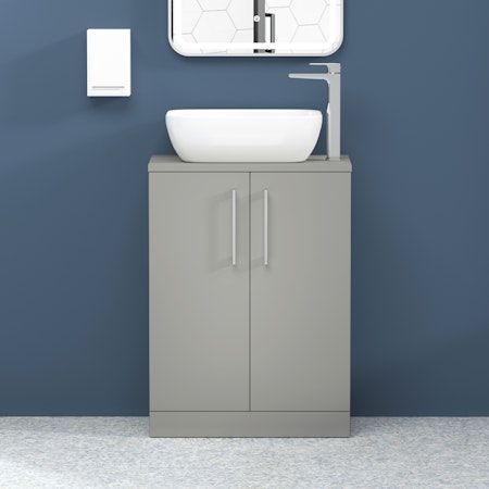 Modena 800mm Satin Grey Floor Standing Vanity Unit 2 Door with Countertop Basin