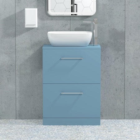 Modena 500mm Satin Blue Floor Standing Vanity Unit 2 Drawer with Countertop Basin