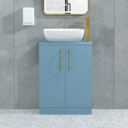 Modena 800mm Satin Blue Floor Standing Vanity Unit 2 Door with Countertop Basin