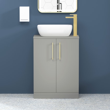 Modena 500mm Satin Grey Floor Standing Vanity Unit 2 Door with Countertop Basin