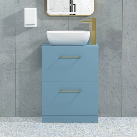 Modena 800mm Satin Blue Floor Standing Vanity Unit 2 Drawer with Countertop Basin