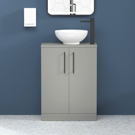Modena 600mm Satin Grey Floor Standing Vanity Unit 2 Door with Countertop Basin