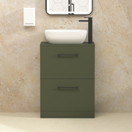 Modena 800mm Satin Green Floor Standing Vanity Unit 2 Drawer with Countertop Basin