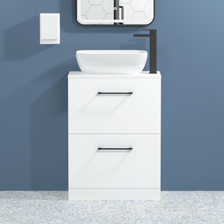 Modena 800mm Satin White Floor Standing Vanity Unit 2 Drawer with Countertop Basin