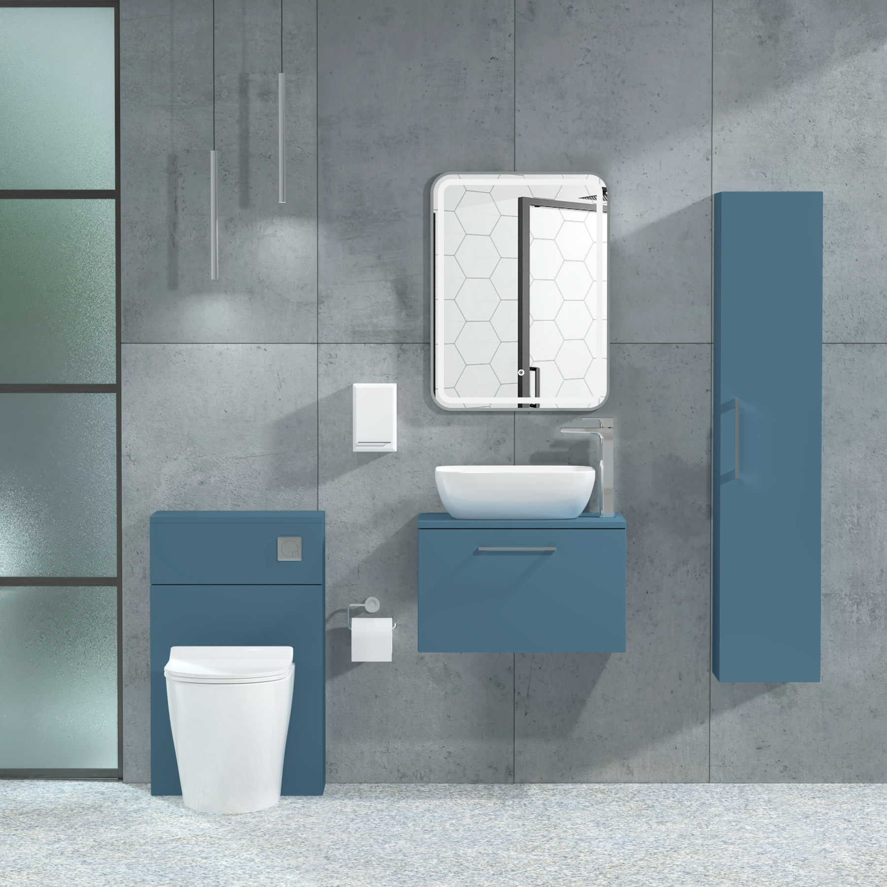 Modena 800mm Satin Blue Wall Hung Vanity Unit 1 Drawer with Countertop Basin