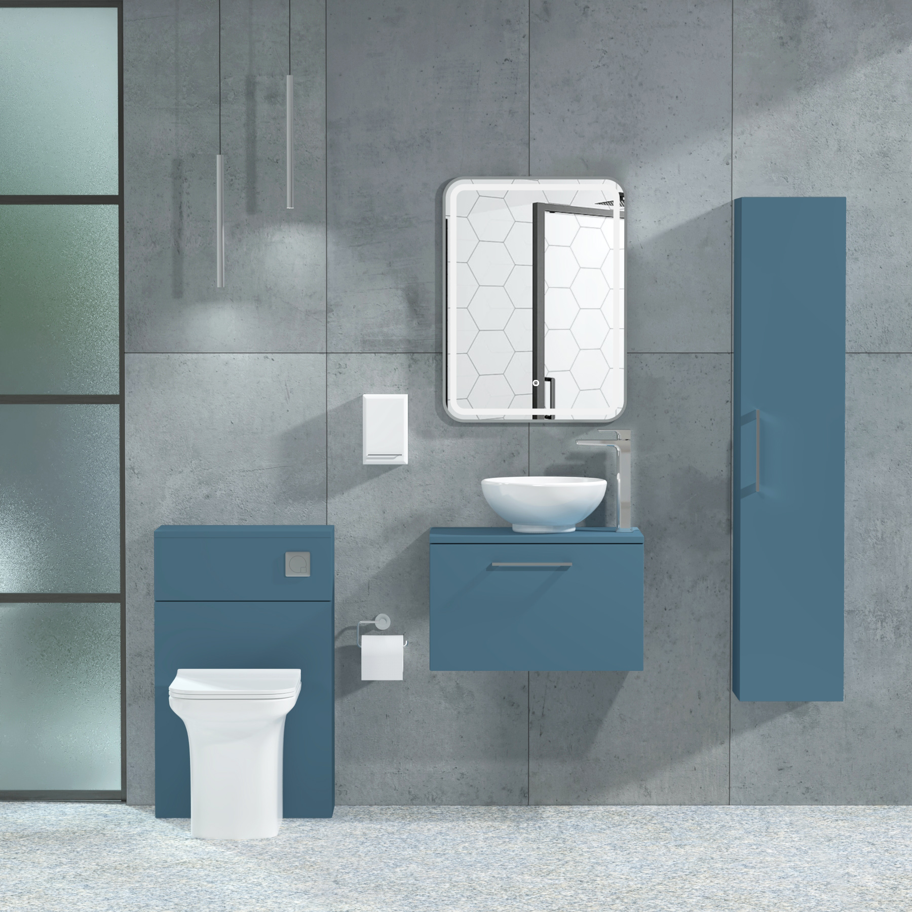 Modena 800mm Satin Blue Wall Hung Vanity Unit 1 Drawer with Countertop Basin