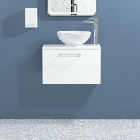 Modena 500mm Satin White Wall Hung Vanity Unit 1 Drawer with Countertop Basin