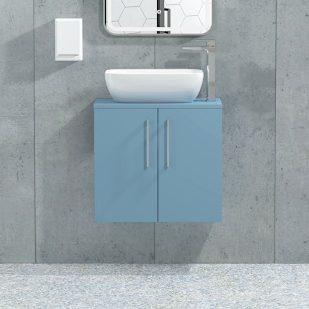 Modena 500mm Satin Blue Wall Hung Vanity Unit 2 Door with Countertop Basin