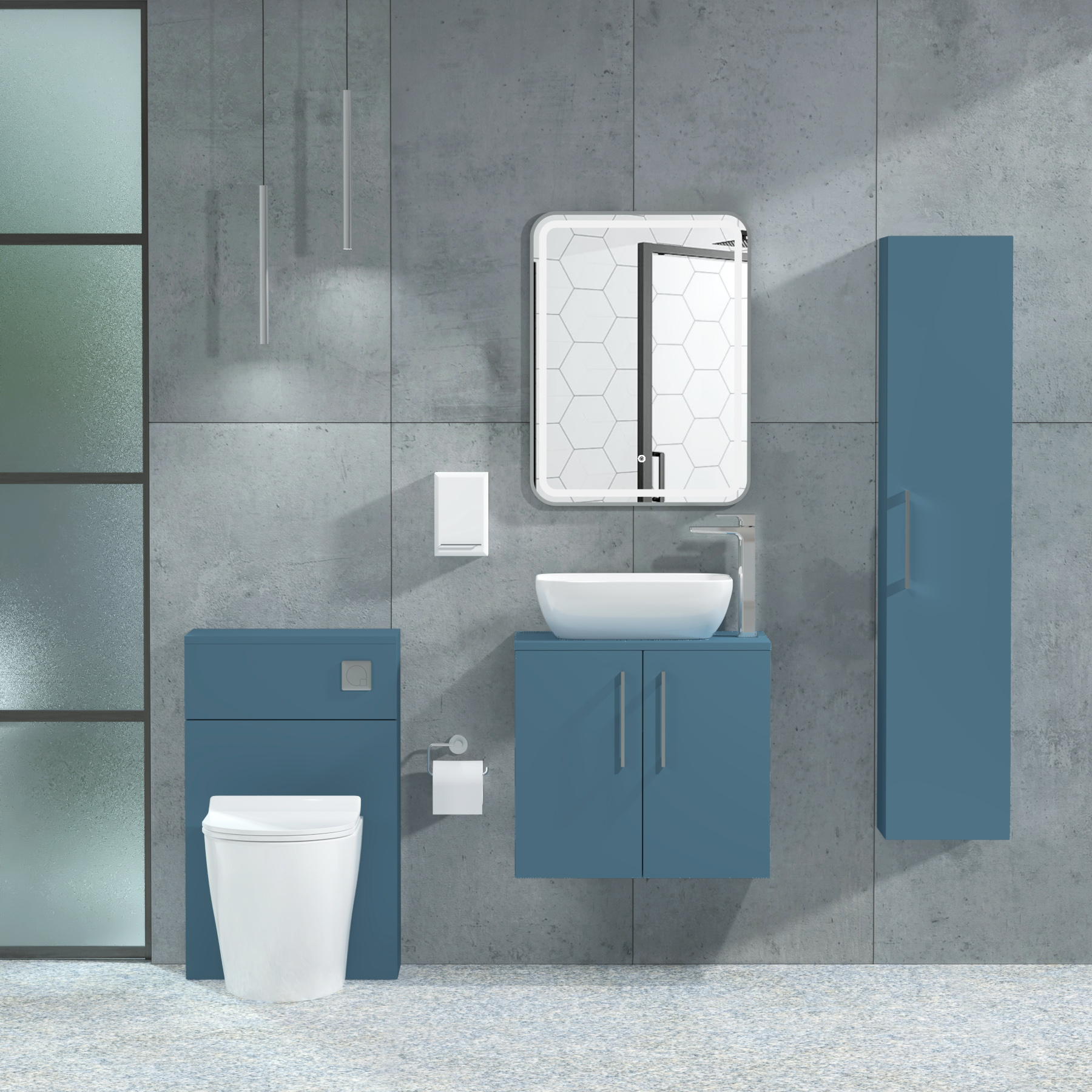 Modena 800mm Satin Blue Wall Hung Vanity Unit 2 Door with Countertop Basin
