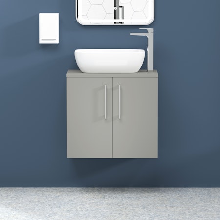 Modena 800mm Satin Grey Wall Hung Vanity Unit 2 Door with Countertop Basin