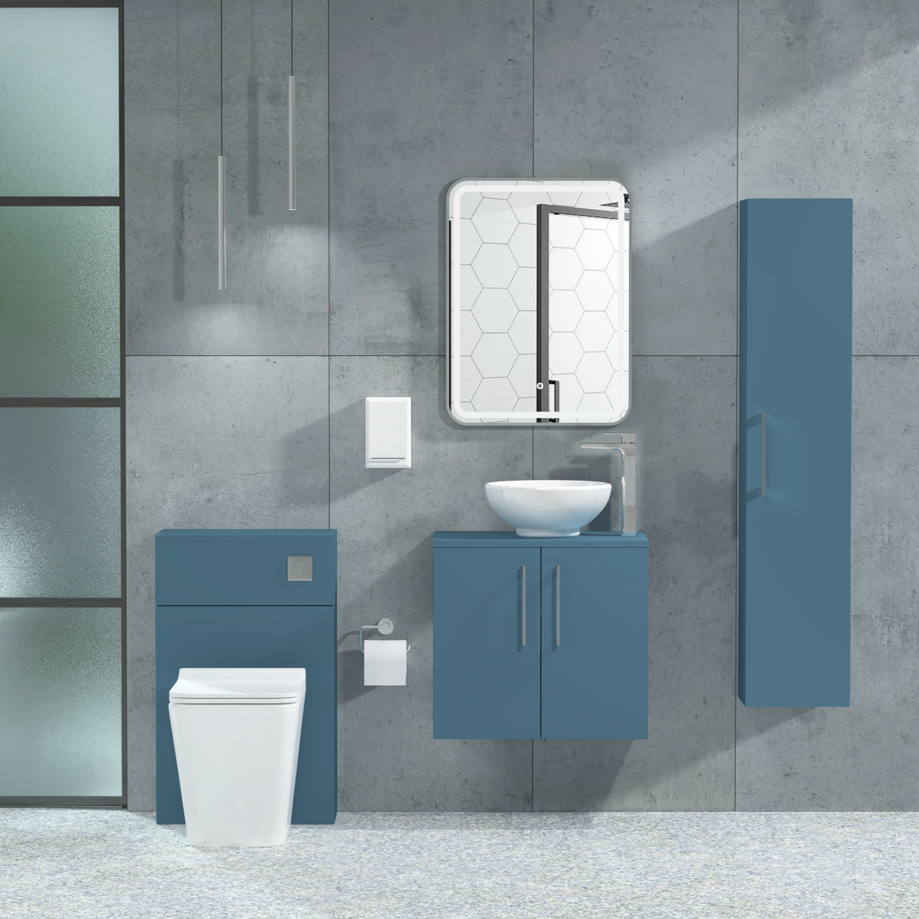 Modena 800mm Satin Blue Wall Hung Vanity Unit 2 Door with Countertop Basin