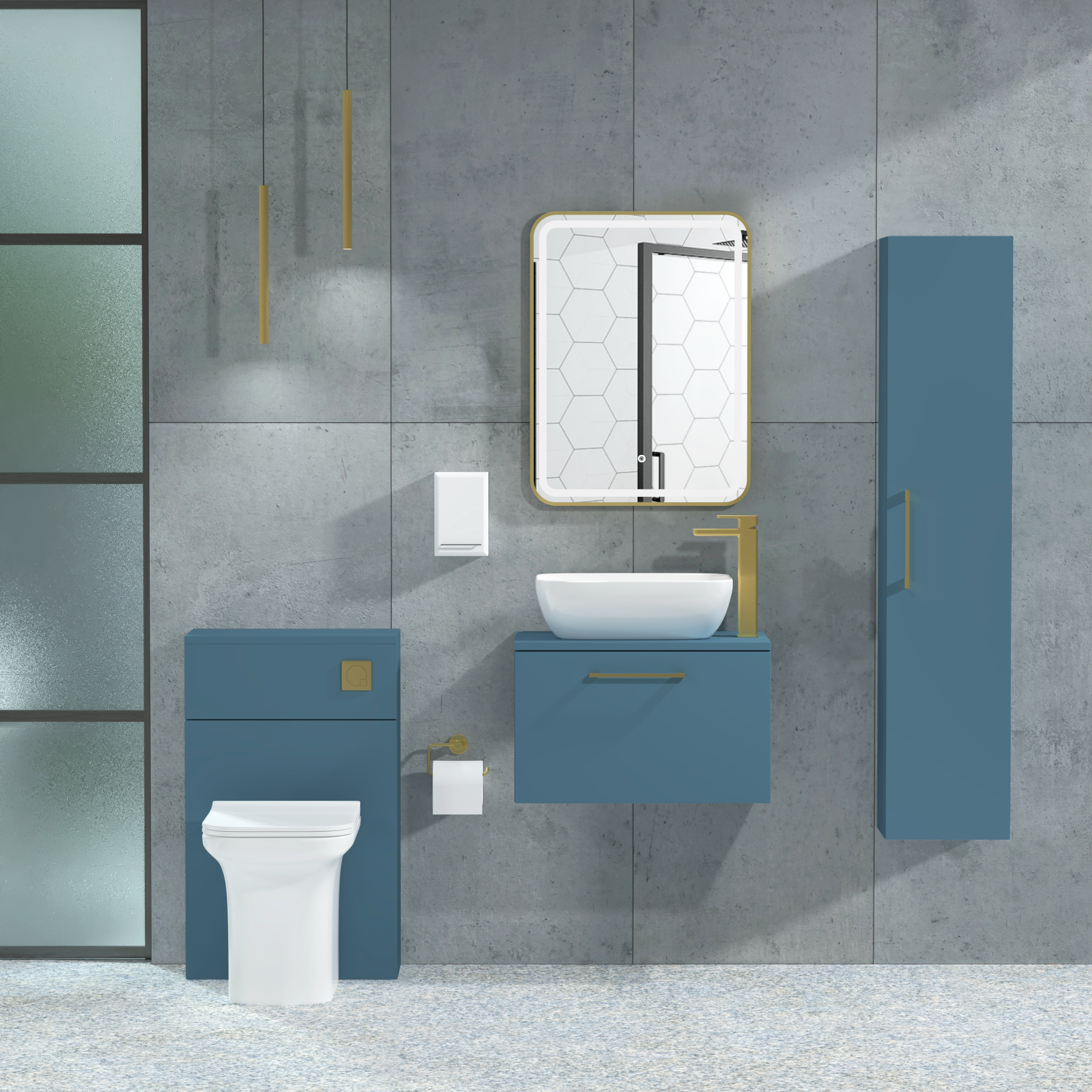 Modena 800mm Satin Blue Wall Hung Vanity Unit 1 Drawer with Countertop Basin