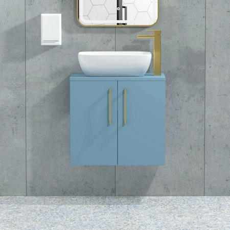 Modena 800mm Satin Blue Wall Hung Vanity Unit 2 Door with Countertop Basin
