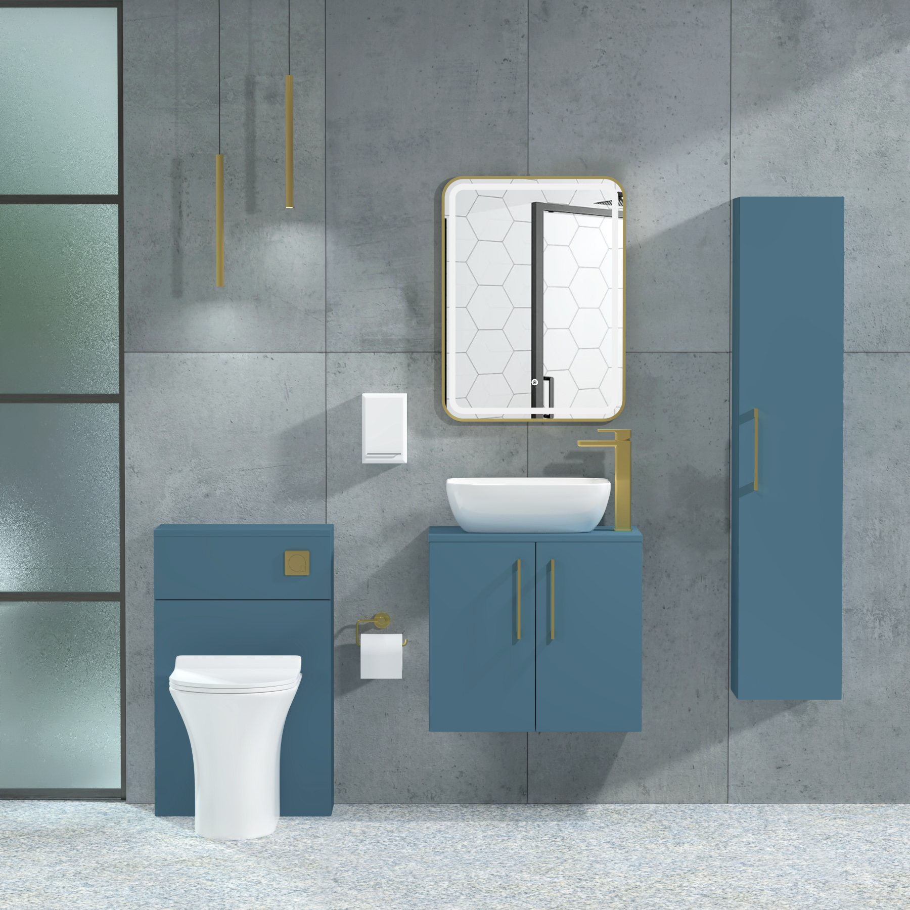Modena 800mm Satin Blue Wall Hung Vanity Unit 2 Door with Countertop Basin