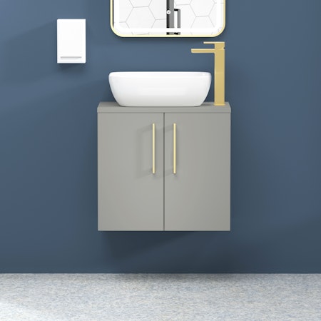Modena 500mm Satin Grey Wall Hung Vanity Unit 2 Door with Countertop Basin