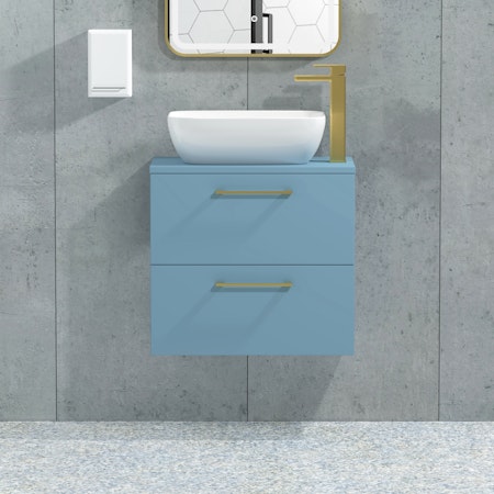 Modena 800mm Satin Blue Wall Hung Vanity Unit 2 Drawer with Countertop Basin